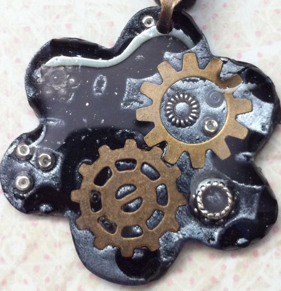 Steam Punk Flower Pendant by ladylaceration on Etsy