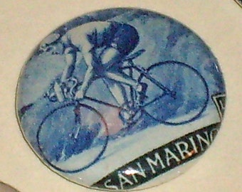 San Marino Bicycle Road Racer 1960 olympics 1inch Button Vintage Postage Stamp OOAK