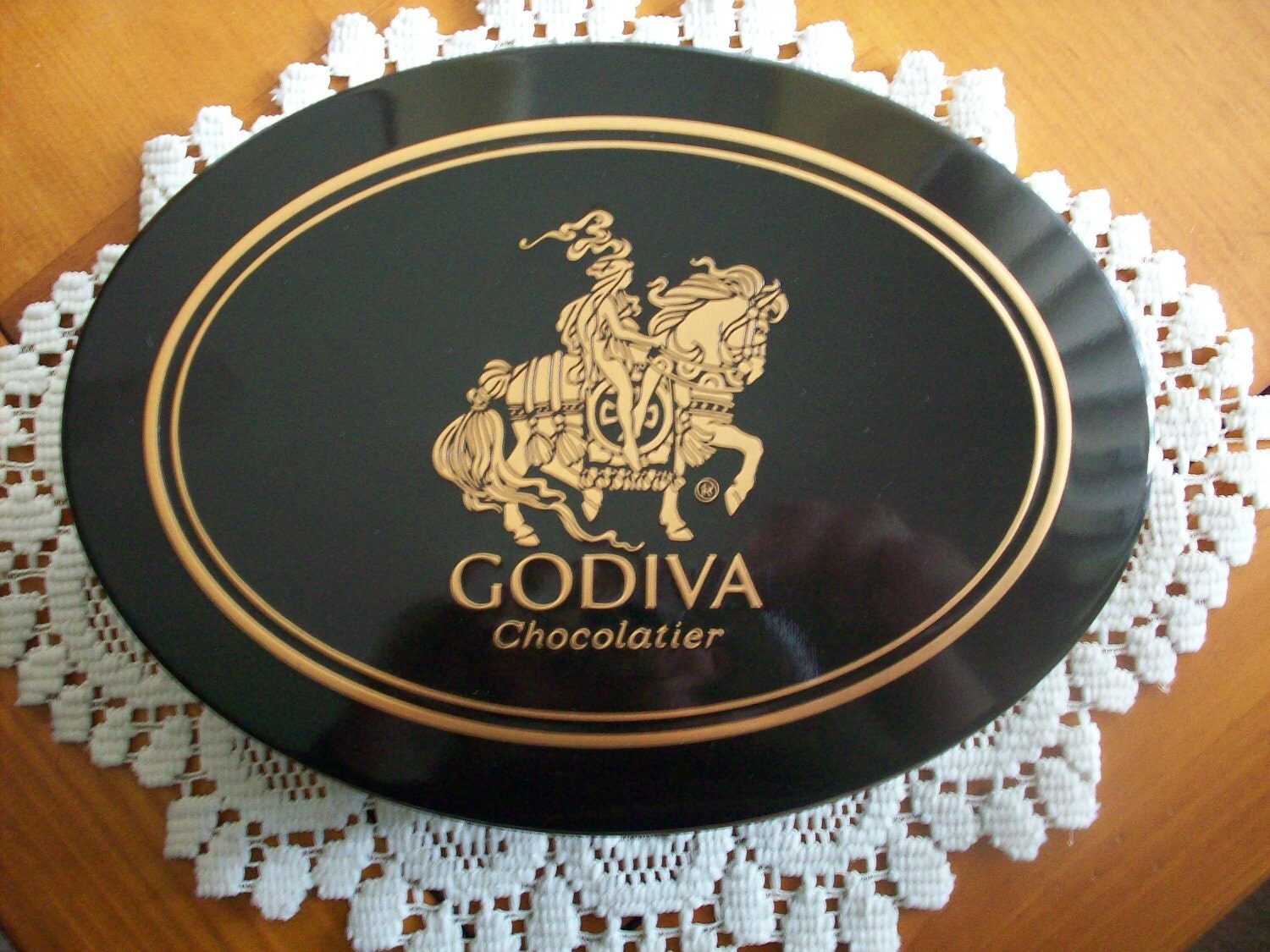 Godiva Chocolate Vintage Tin Oval Container Designer Container