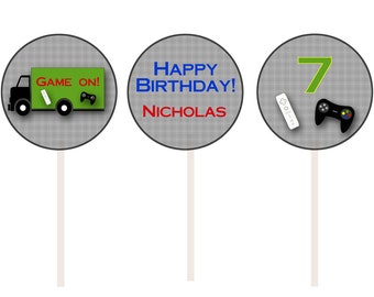 Video game birthday party cupcake toppers -- video game party -- video game cupcake toppers