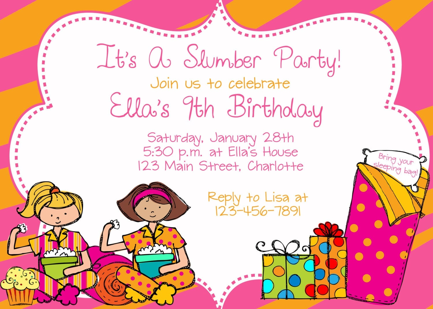 Slumber party birthday party invitation slumber party