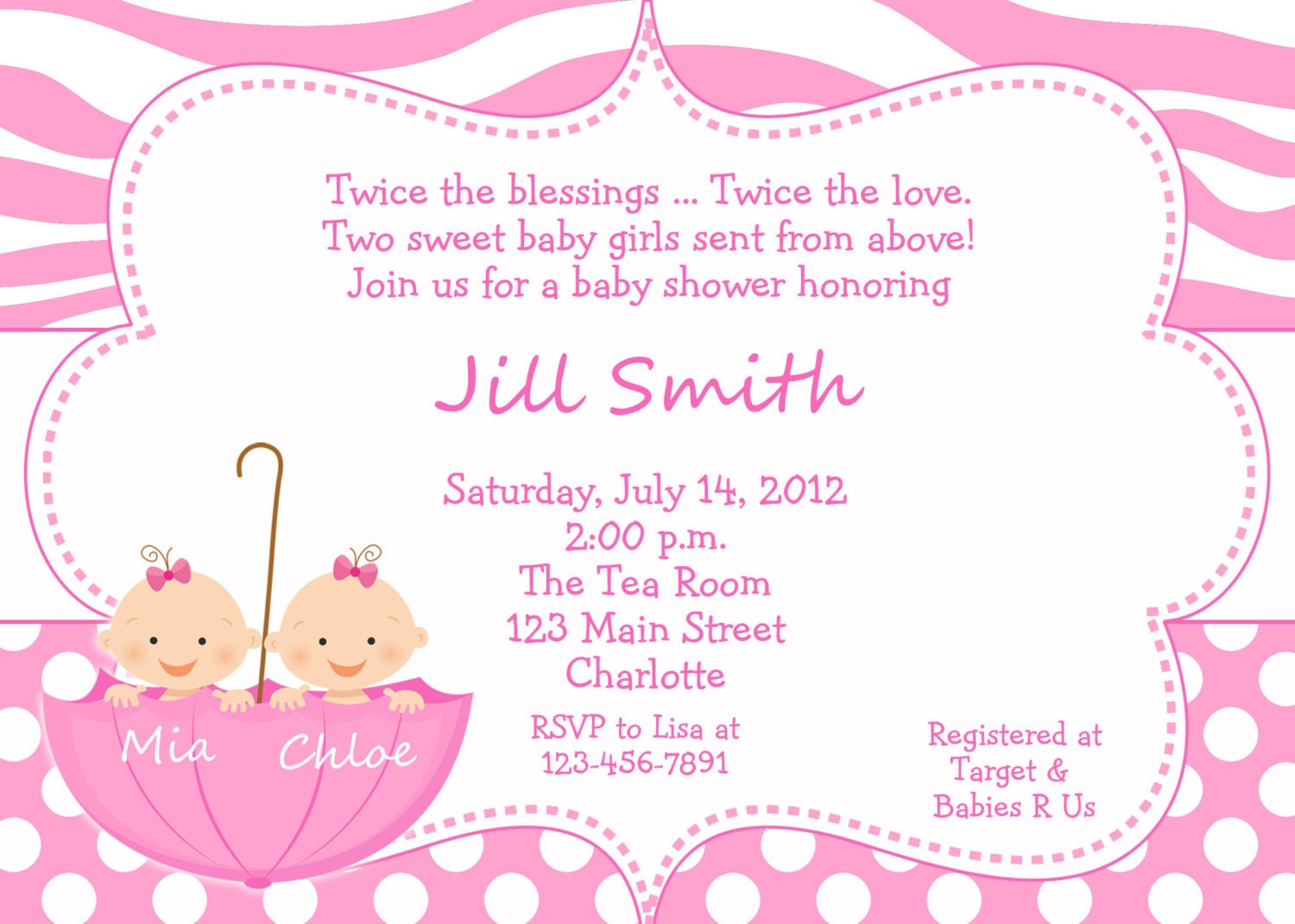 Twin Girl Baby Shower Invitations 1