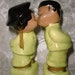Little 1950s Chinese Kissing Pair of Figurines Dressed in Chartreuse
