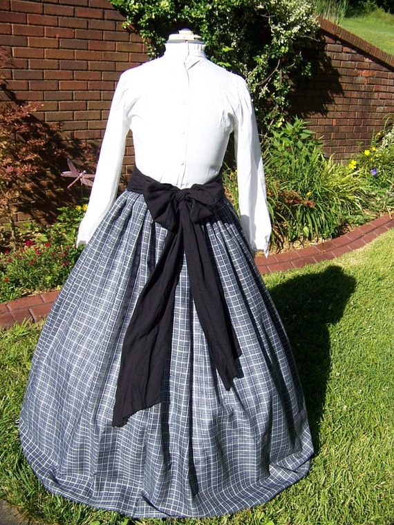 Civil War Costume skirt Black White and gray plaid
