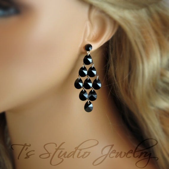 Little Black Dress Chandelier Earrings Long Bridesmaid Wedding ...