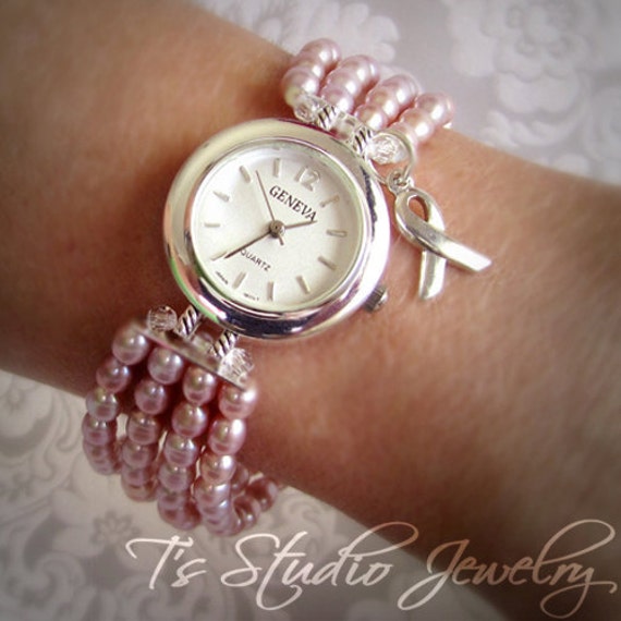 Breast Cancer Awareness Pink Pearl Watch