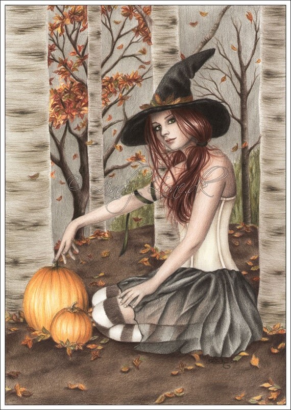 Happy Halloween Pumpkin Tree Leaves Autumn Fall Art Print Emo