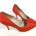 Vintage Scarlet Shantung Silk Heels 1960's 7.5