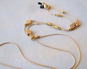 Handmade Gold Eyeglass Holder, Gold Eyeglass Chain Necklace, Gold Lanyard, Gift For Mom, Sunglasses Chain, Beaded Lanyard,Eyeglasses Holder