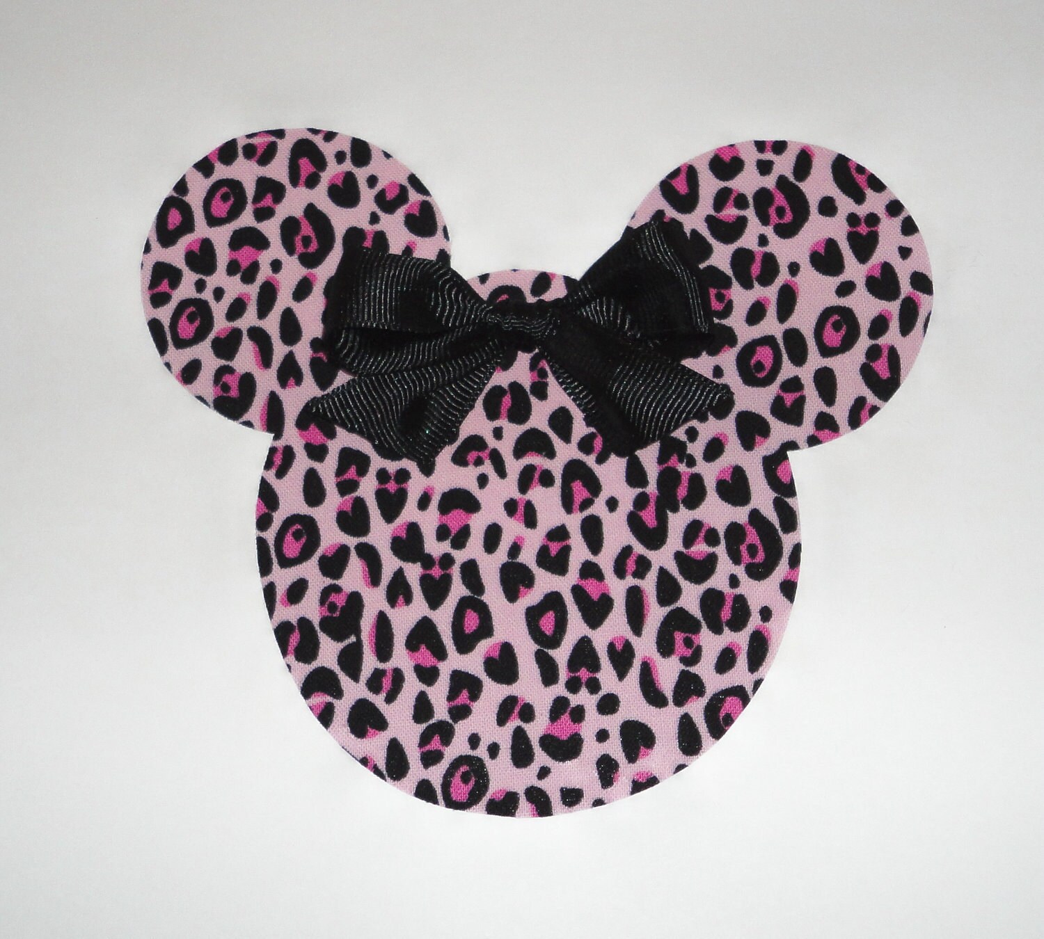 Iron On Applique PINK Leopard Spot MINNIE MOUSE With Black Bow