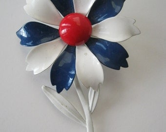 Vintage Enamel Brooch Red White Blue 1960s or Earlier