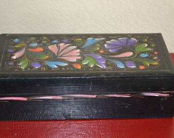 Vintage Wooden Box Black Painted Handmade Lovely Piece