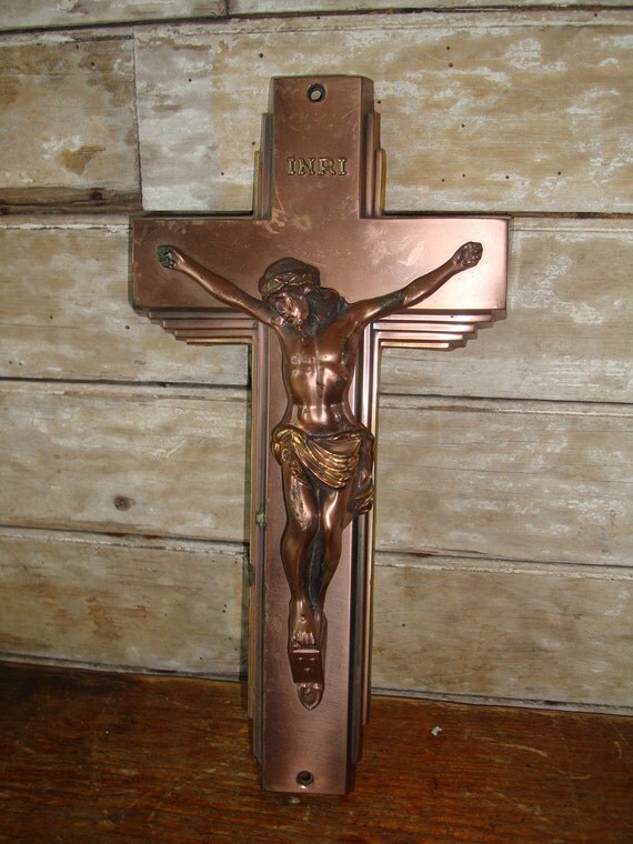 Vintage Wall Crucifix Brass Heavy Lovely by HighPointFarm2010
