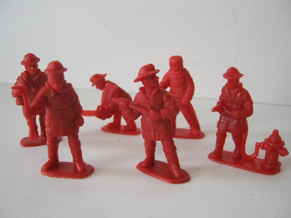 Vintage Firefighters Firemen Plastic Toys by HighPointFarm2010