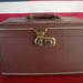 Vintage Leather Travel Train Makeup Case Chocolate Brown 1950s or 60s Gold Lining