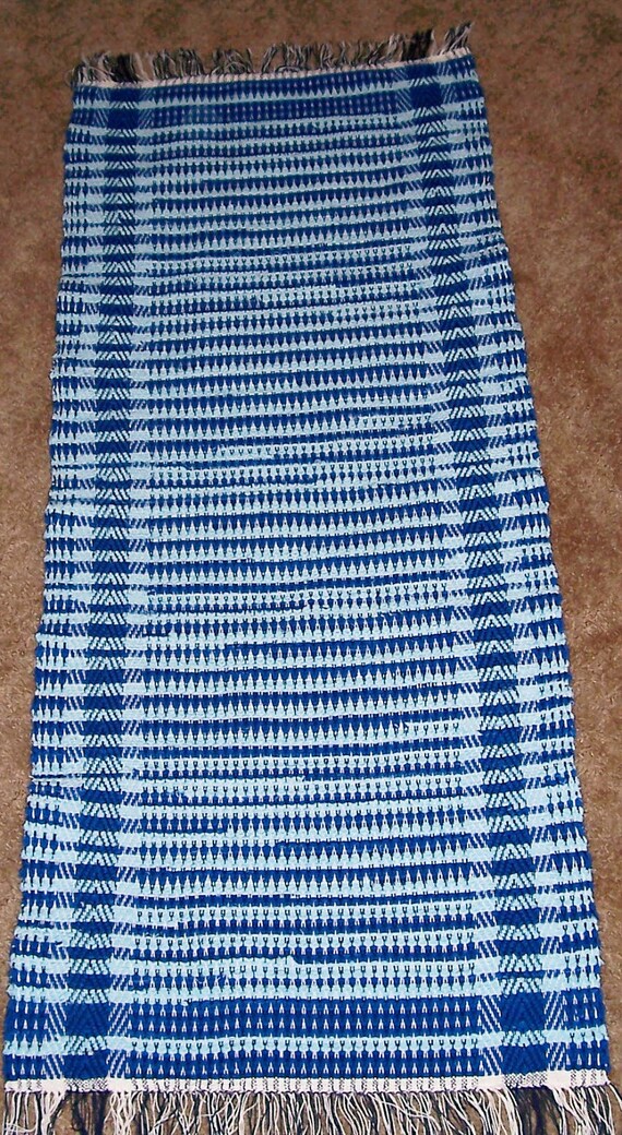 Handwoven rag rug bright blue reversible by BackPorchCountry