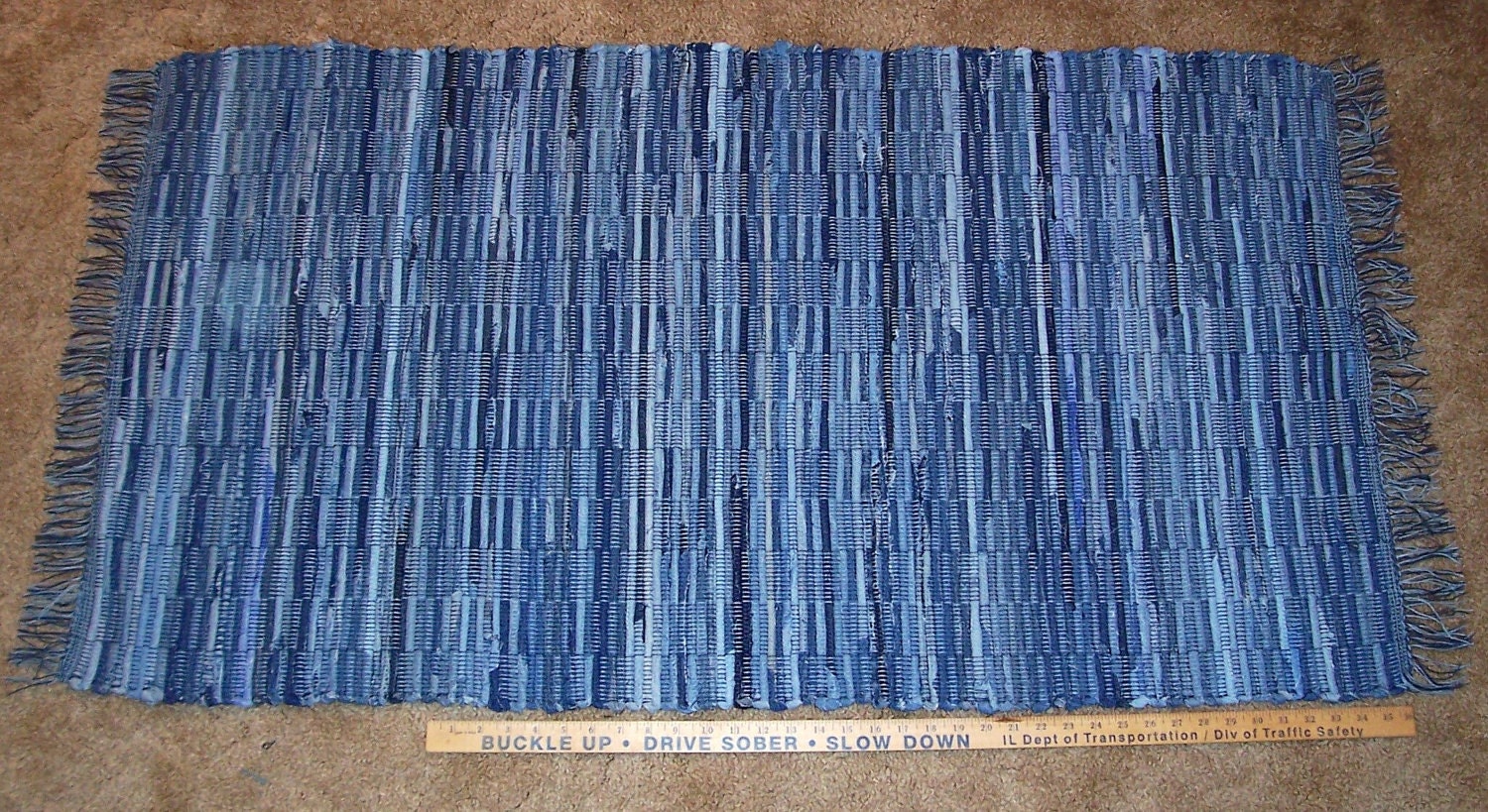 Loom woven rag rug blue recycled denim 4 ft X by BackPorchCountry