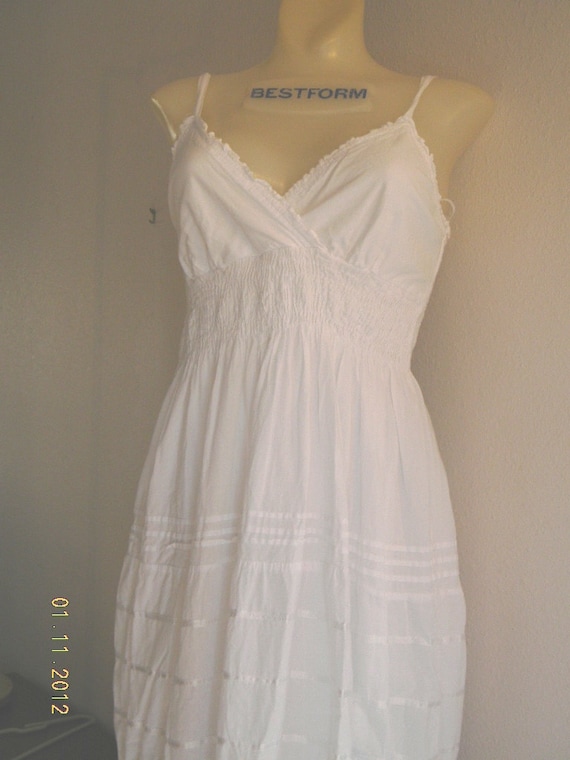 White Cotton Sundress spaghetti straps tiered skirt szL Made