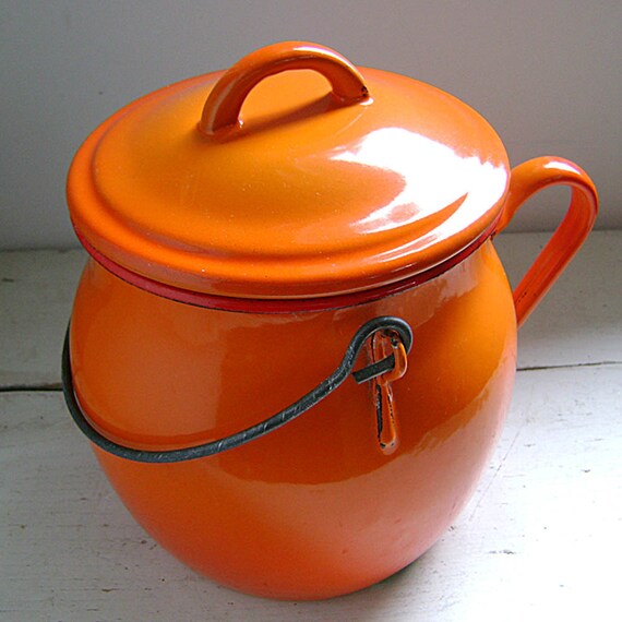 Items similar to Vintage French Orange Enamelware Cookware Thingy on Etsy