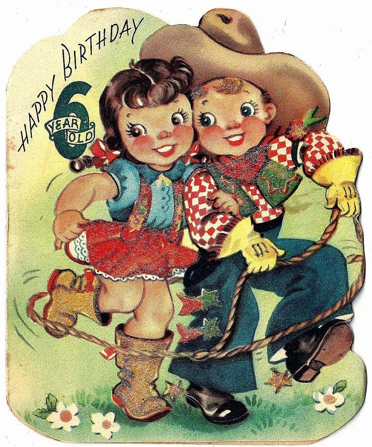 Vintage 1950 Cowboy Cowgirl Happy Birthday Greeting by PaperPicker