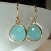 Mint aqua chalcedony aquamarine glass and gold dangle earrings. French wires. Everyday. Bridal. Simple and Gorgeous.