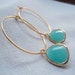 Aqua chalcedony glass gold hoop earrings. Everyday. Bridal. Simple and Sexy.