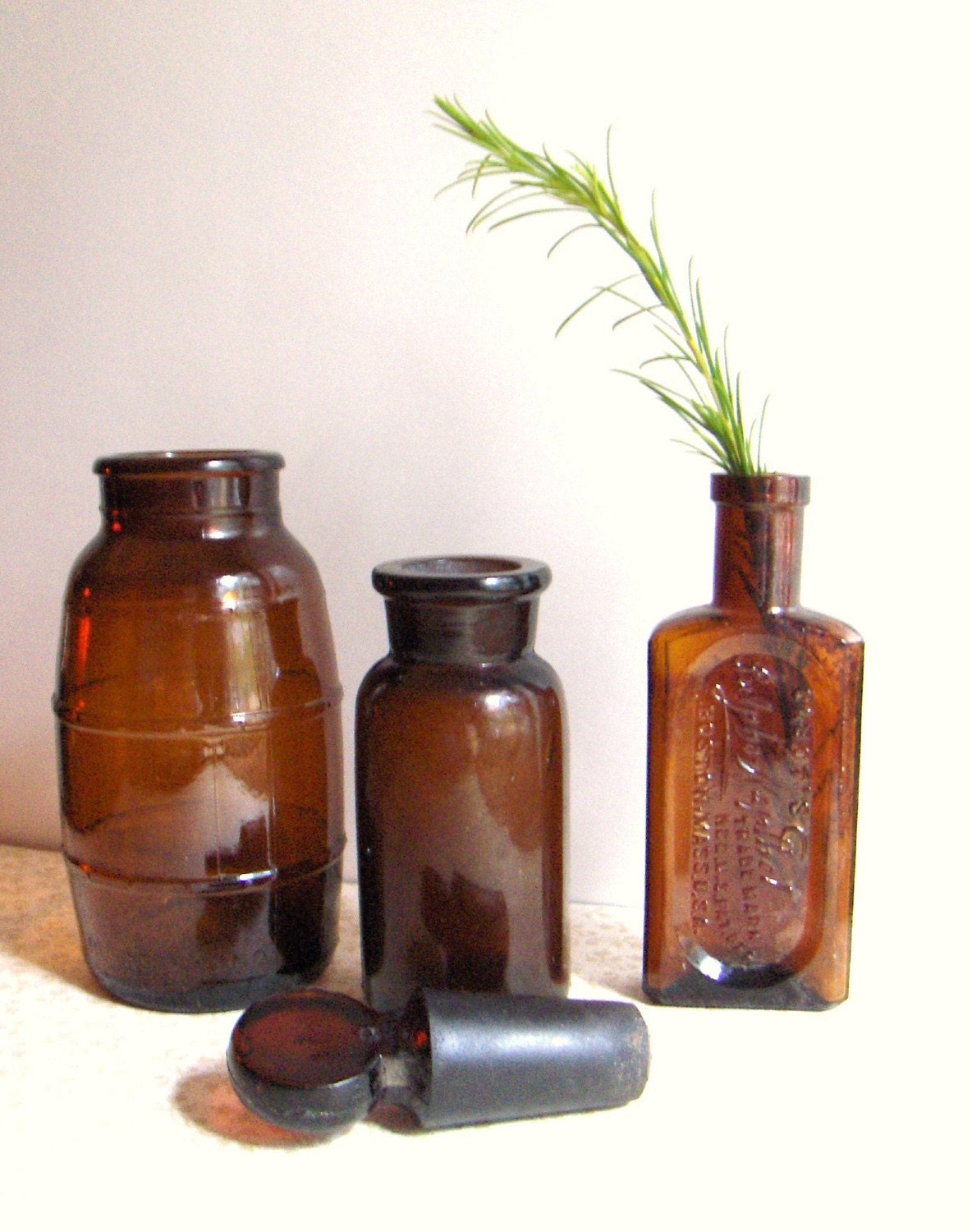 Vintage Glass Bottles Antique Brown Glass Collection Of Three