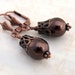 Brown Pearl Earrings with Copper Accents - Glass Pearls with antique style bead caps in a Victorian Style