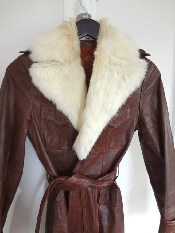 1970s Leather Coat with Genuine Fur Collar by DeerStopVintageHome