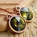Olive Green Crystal Earrings, Olivine Swarovski Crystal Rivoli Drops in Copper, Handmade Copper Earwires