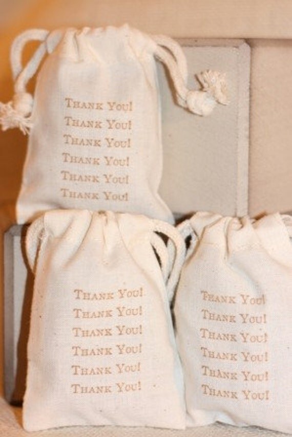 Items similar to muslin gift bags THANK YOU THANK YOUx10, wedding ...