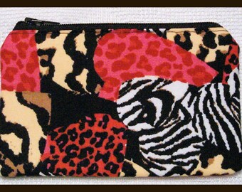 Coin Purse with Zipper Closure Handmade with Jungle Hearts Fabric