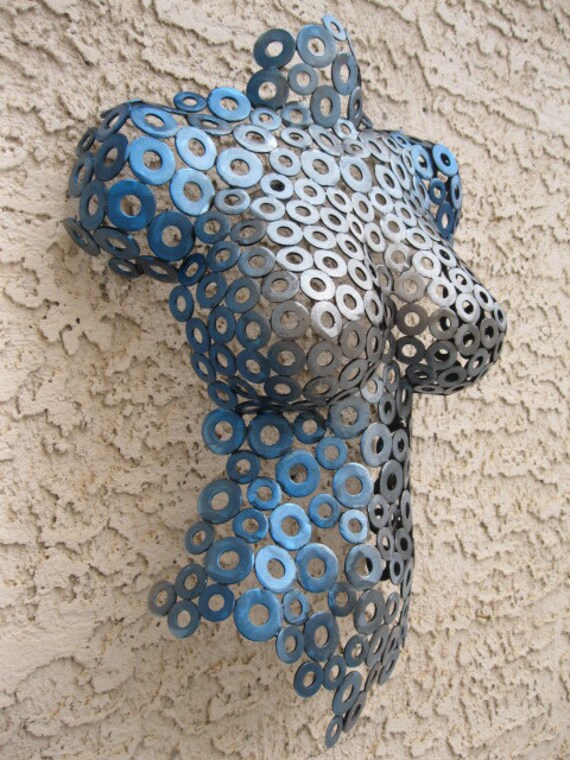 Silver Metal Wall Art Female Sculpture Torso by Holly 
