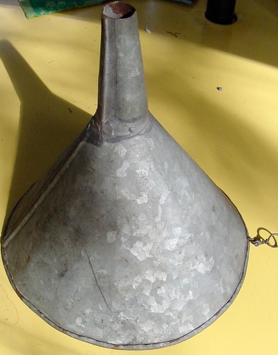 vintage BIG GALVANIZED FUNNEL rustic metal great shape