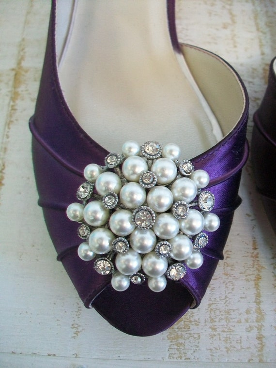 Items similar to Wedding Shoes - Plum - Purple - Pearl Crystal - Purple ...