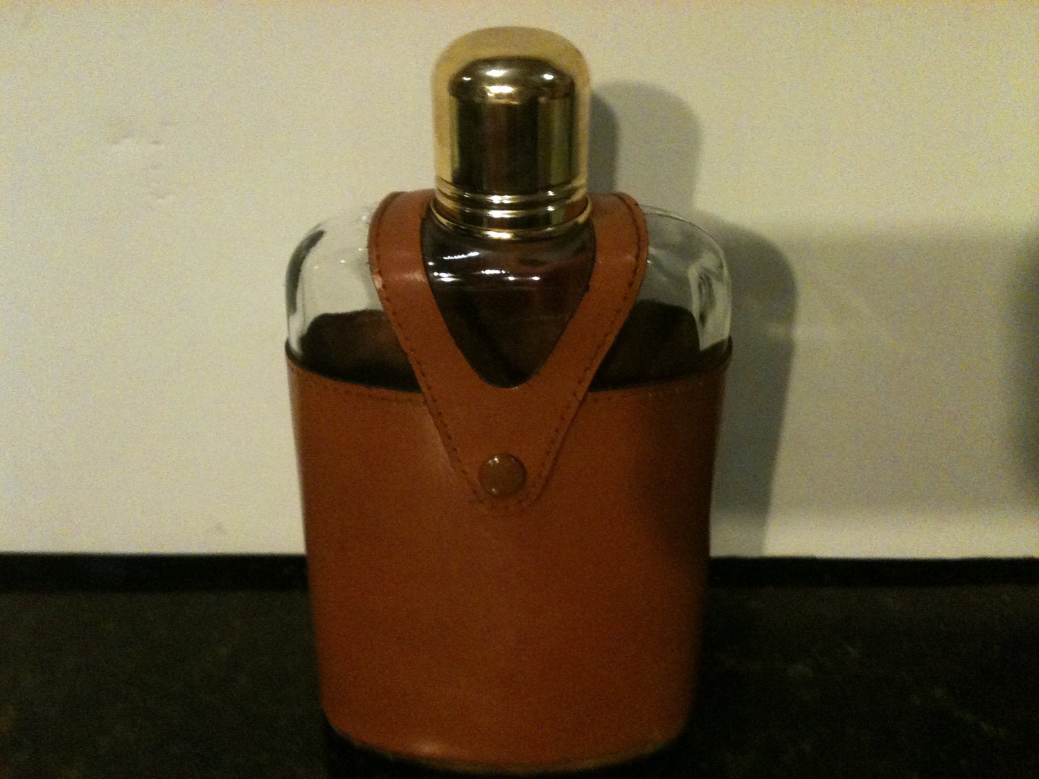 Vintage Whiskey Flask with Leather Case