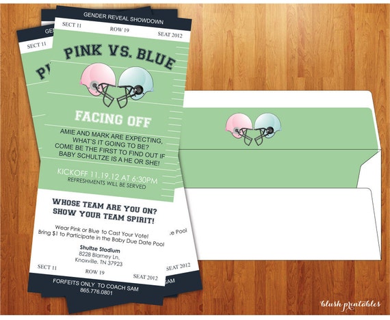Gender Reveal Invitation - Baby Shower - Gender Reveal Party - Football Ticket - The ORIGINAL Copyright 2010 Il_570xn