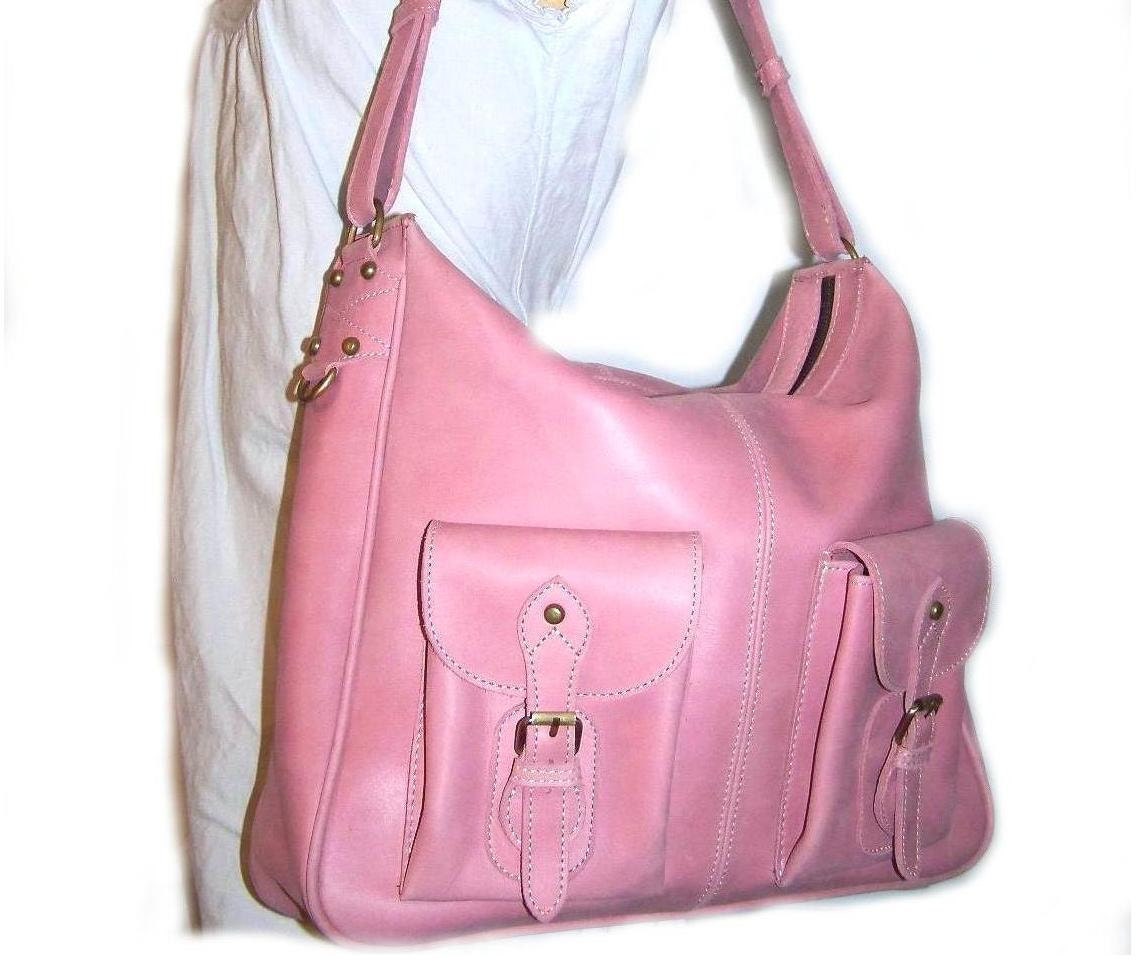 PASTEL PINK LEATHER Handbag Shoulder Crossbody Bag Purse Eden/