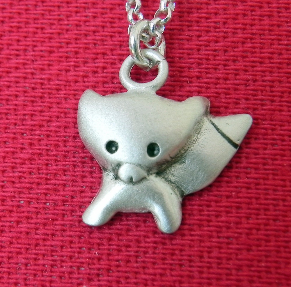 Sweet little fox necklace in sterling silver cute critter foxy