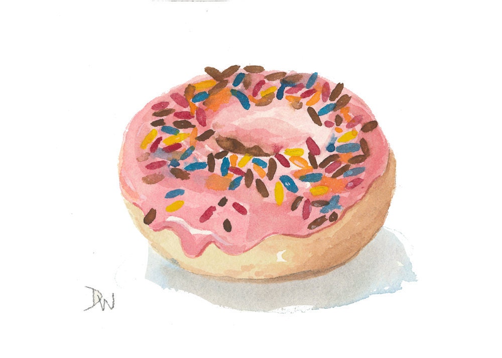 Sprinkle Donut Watercolour Original Painting Food Art 7x5