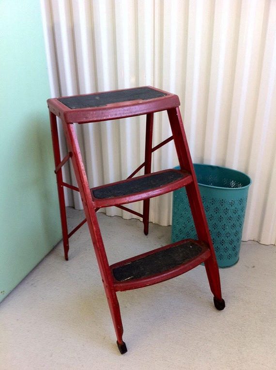 red foldable step stool chair organizeme