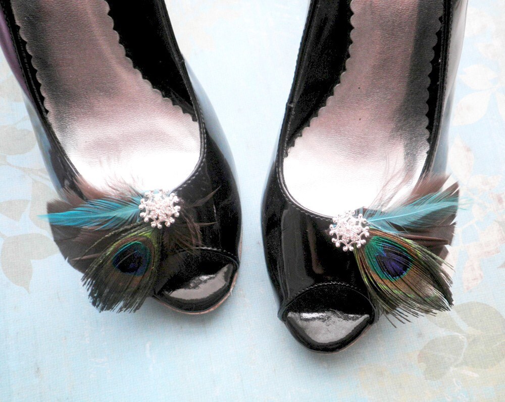 Peacock Feather Shoe Clips Bridal clips Wedding by PeacockPixys