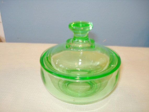 Vintage Green Vaseline Glass Candy Dish With By Flossystreasures