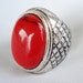 Vintage Etched Black Enamel, Silver & Red Glass Ring - Faux Red Turquoise - Unisex - 1970 - Huge
