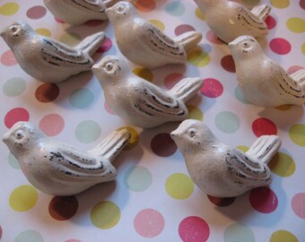 2 Bird Knobs White or Winter White You Customize and Choose Color Metal Cast Iron Drawer Pulls