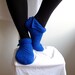 SALE Electric Blue Crochet Slippers, House Shoes, Beaded Slippers, Silver Filigree , size US 6 - 6,5, EUR 36 - 37