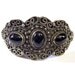 Vintage Tribal Bracelet Antique Black Glass and Silver Filigree Large Gothic Steampunk