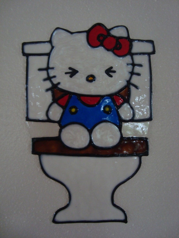 Hello Kitty Bathroom Window Cling Suncatcher Faux Stained