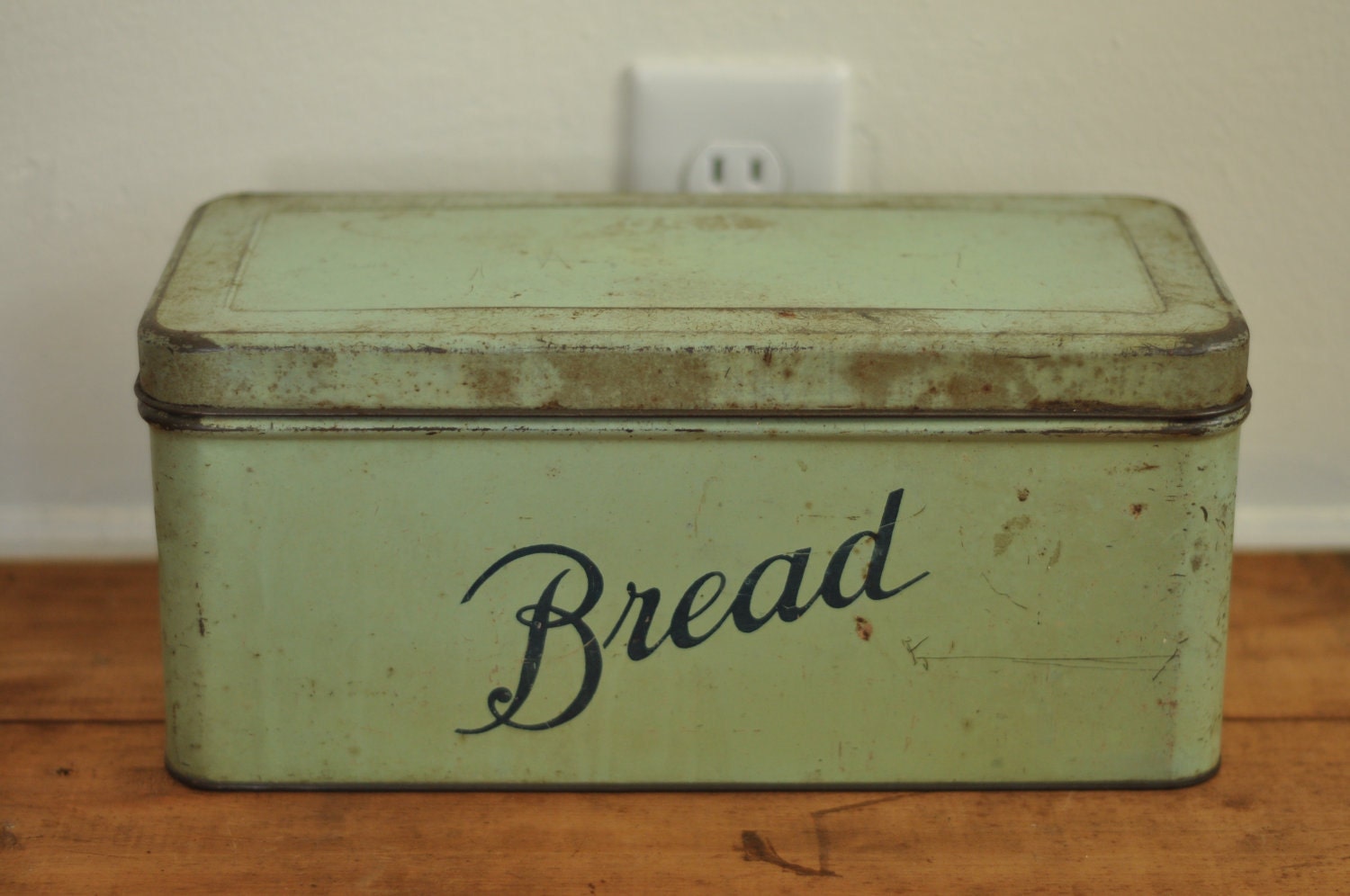 Vintage 1940s 1930s Green Bread Box Bin