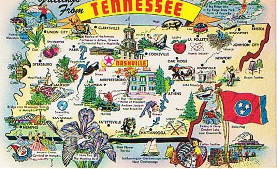 Tennessee State Map Postcard by heritagegeneralstore on Etsy